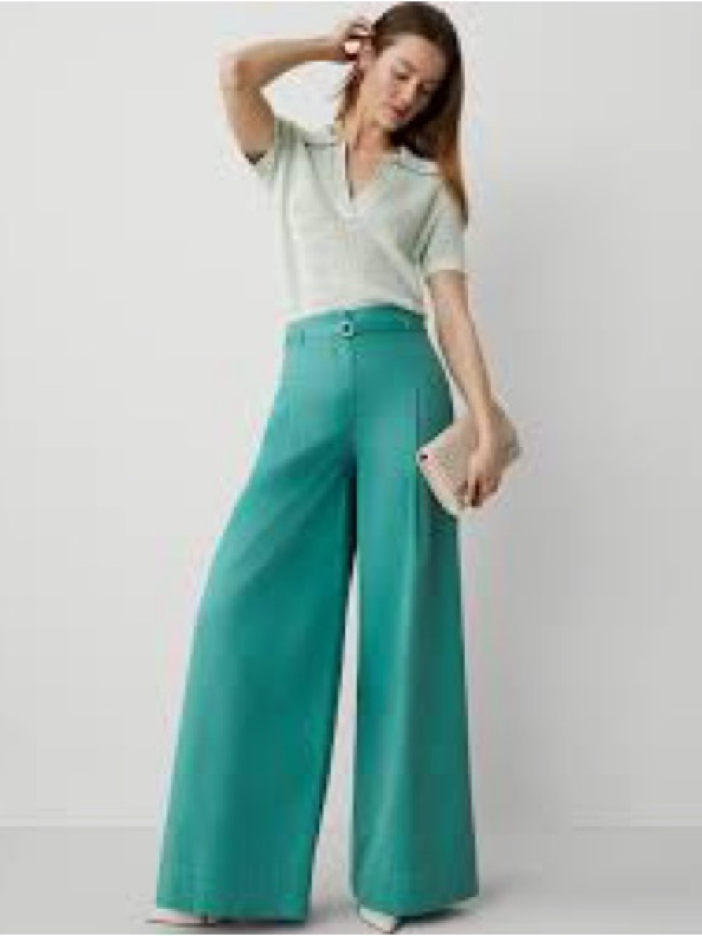 Ann Taylor Teal Wide-Leg High-Rise Pants